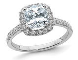1.68 Carat (ctw) Cushion-Cut Synthetic Moissanite Halo Engagement Ring in 14K White Gold